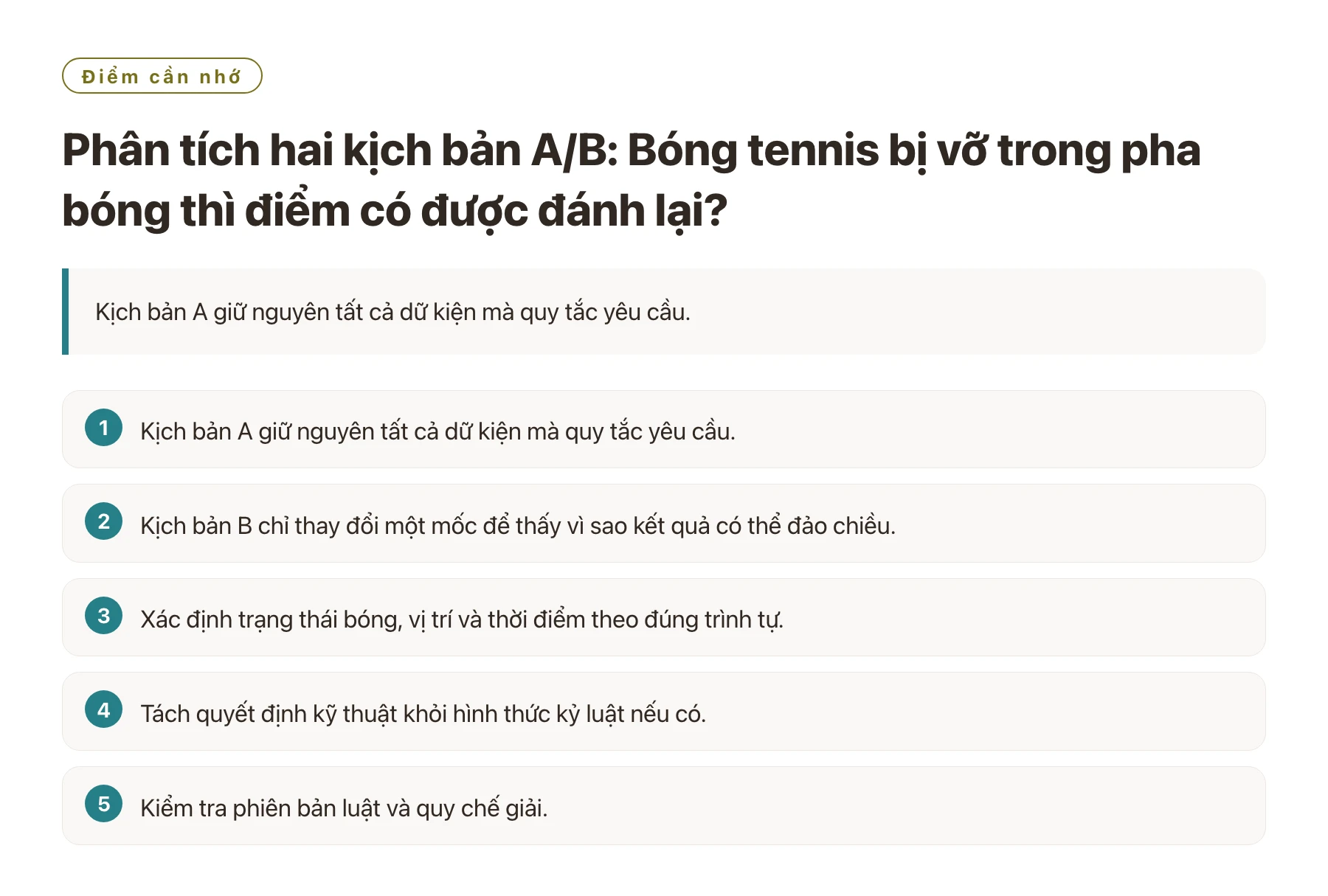 Phân tích hai kịch bản A/B: Bóng tennis bị vỡ trong pha bóng thì điểm có được đánh lại?——全文要点速览